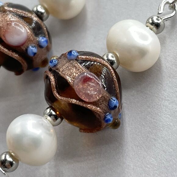 Artisan 925 Sterling Silver Vintage Murano Wedding Cake Pearls Dangle Earrings - Picture 4 of 7